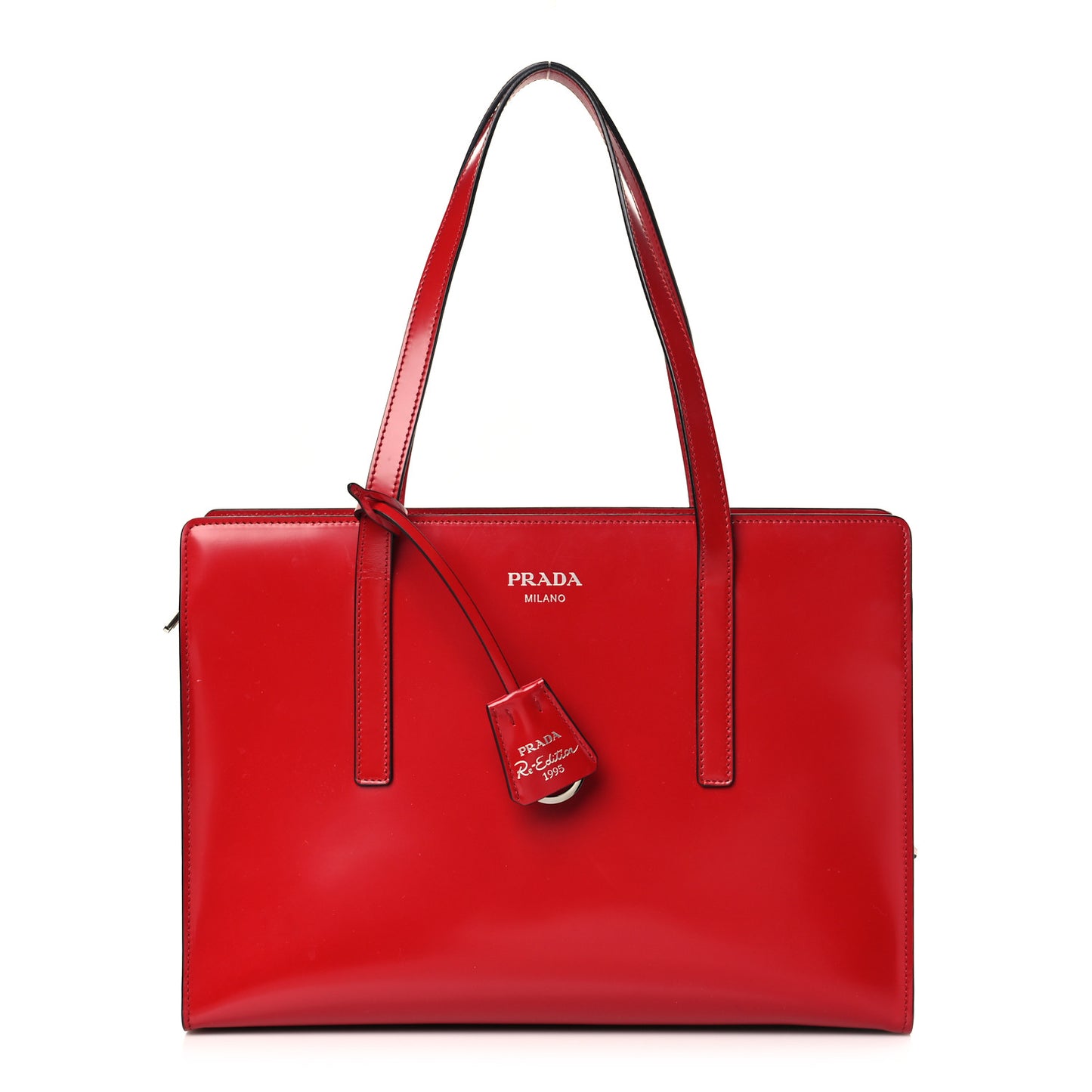 Spazzolato Medium Re-Edition 1995 Double Handle Handbag Scarlatto