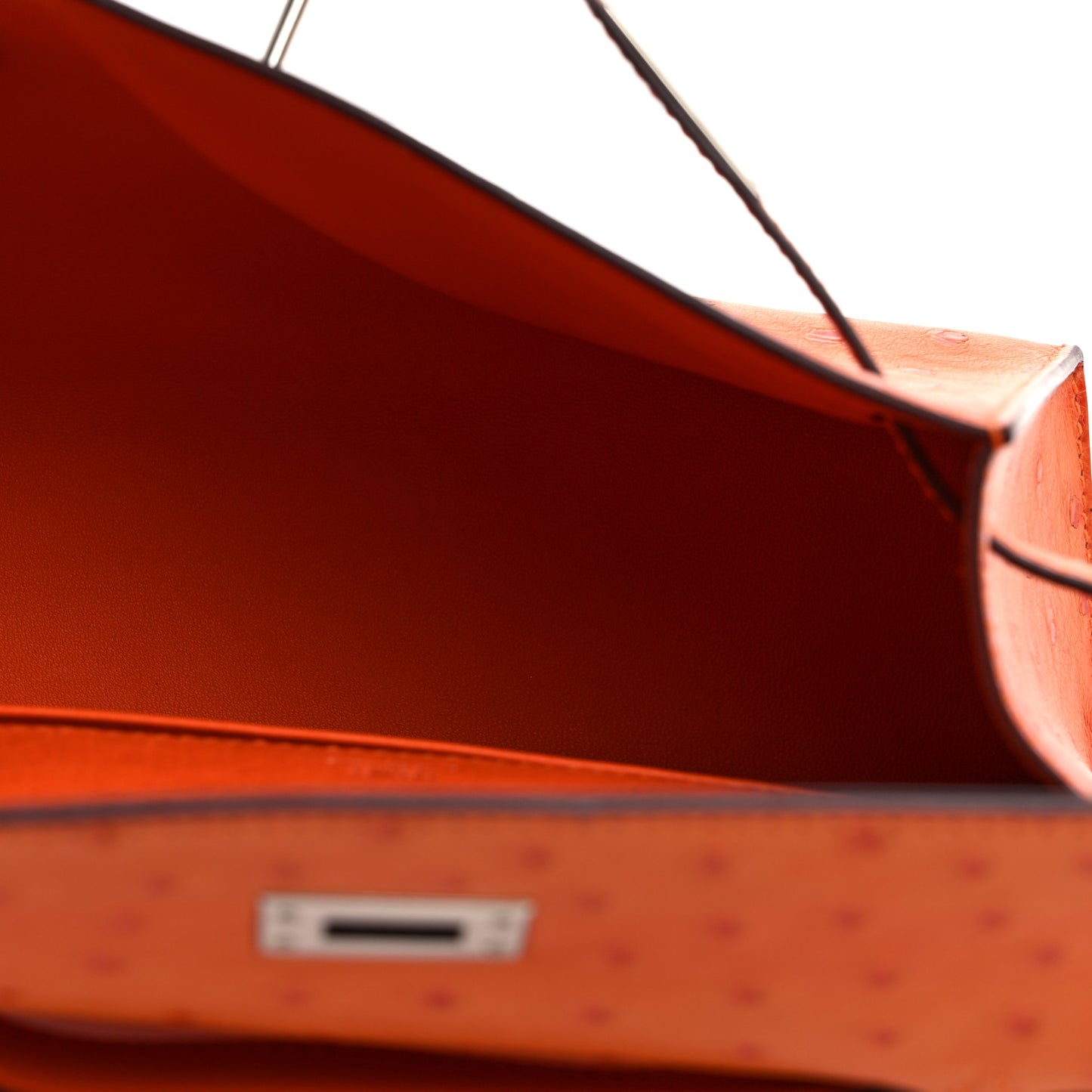 Ostrich Kelly Pochette Clutch Orange