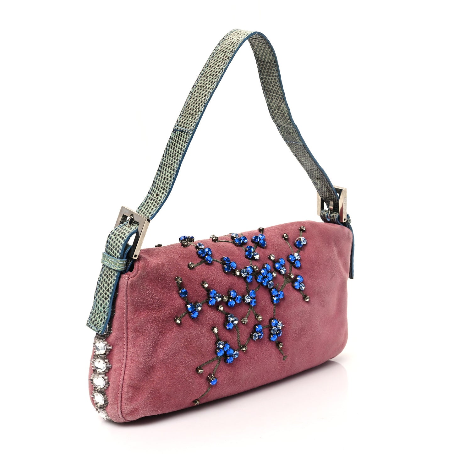 Velvet Snakeskin Beaded Crystal Baguette Pink