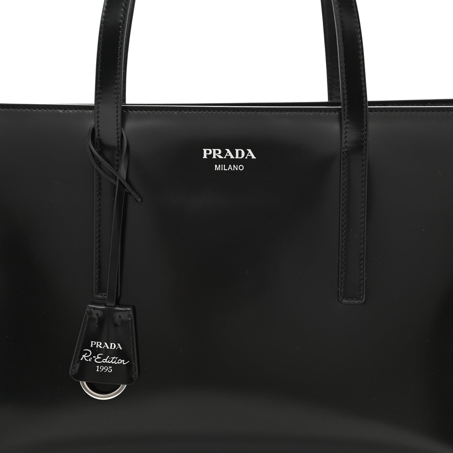 Spazzolato Medium Re-Edition 1995 Double Handle Handbag Black