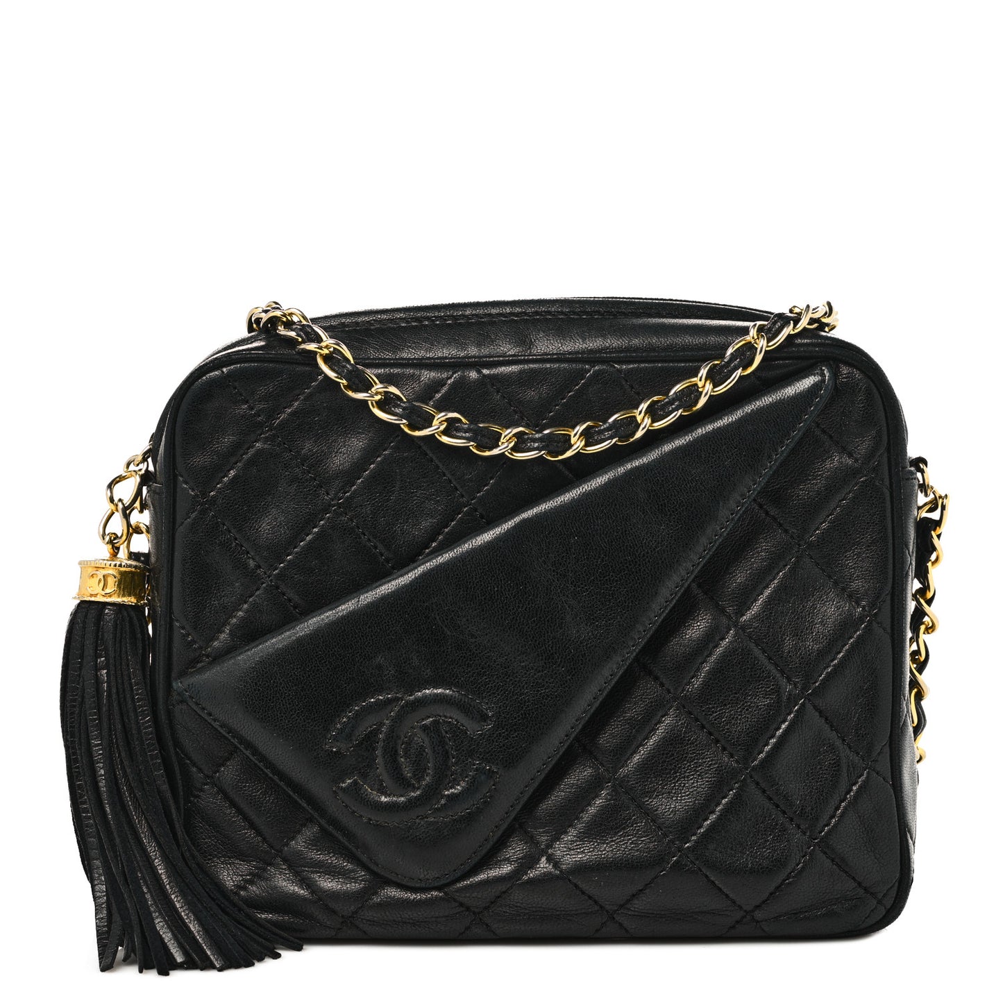 Lambskin Quilted CC Tassel Camera Case Black