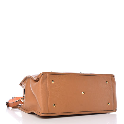 MCM Visetos Calfskin Crocodile Embossed Double Zip Tote Cognac 4 of 12