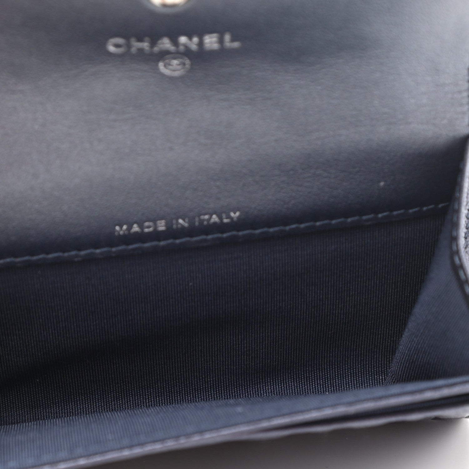 Chanel Goatskin Camellia Embossed Flap Card Holder Wallet Dark Blue 5 of 9