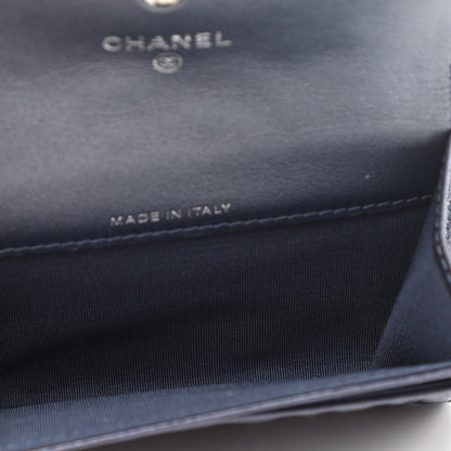 Chanel Goatskin Camellia Embossed Flap Card Holder Wallet Dark Blue 5 of 9