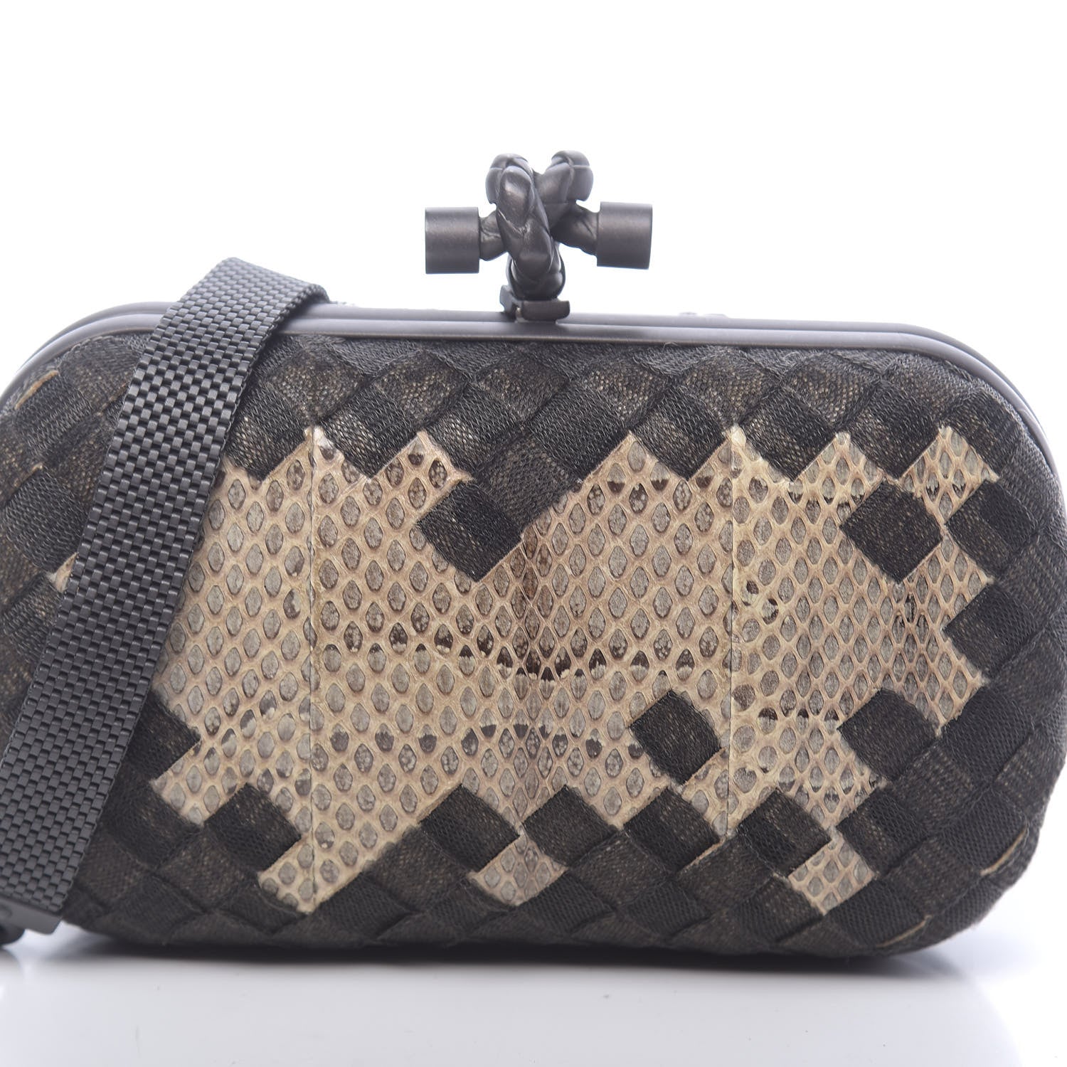 Bottega Veneta Snakeskin Mesh Intrecciato Mosaique Knot Clutch Black 7 of 11