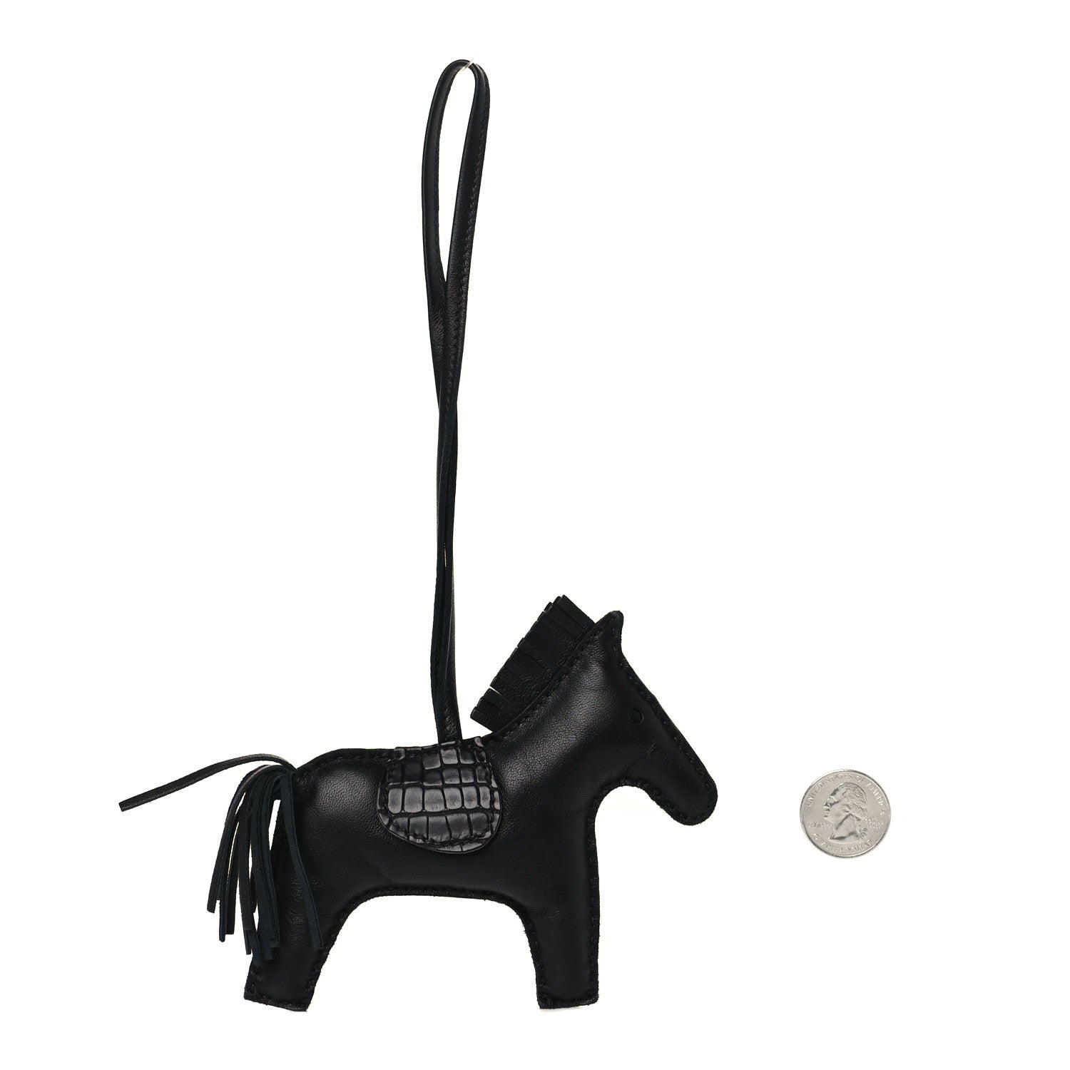 Hermes Milo Lambskin Matte Alligator Touch Grigri Rodeo Horse Bag Charm MM So Black 2 of 3