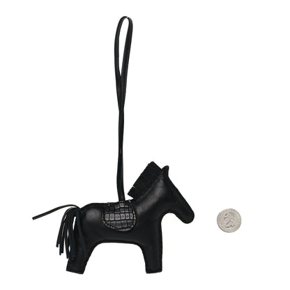 Hermes Milo Lambskin Matte Alligator Touch Grigri Rodeo Horse Bag Charm MM So Black 2 of 3