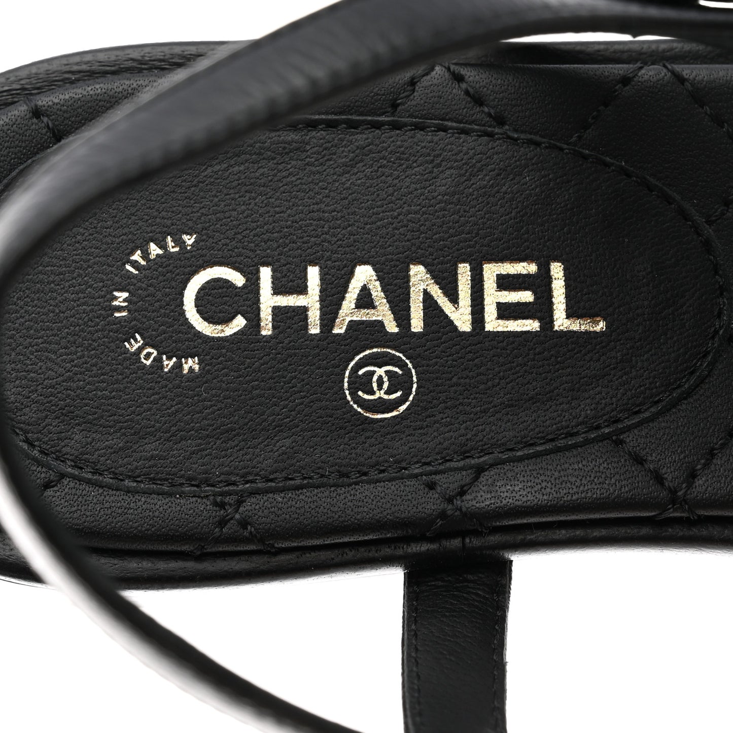 Lambskin Crystal Chain CC Thong Sandals 35.5 Black