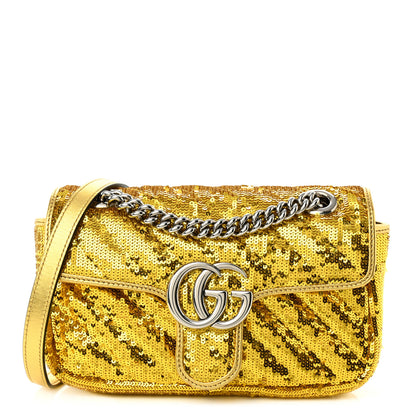 Gucci Sequin Matelasse Diagonal Mini GG Marmont Shoulder Bag Gold 1 of 10