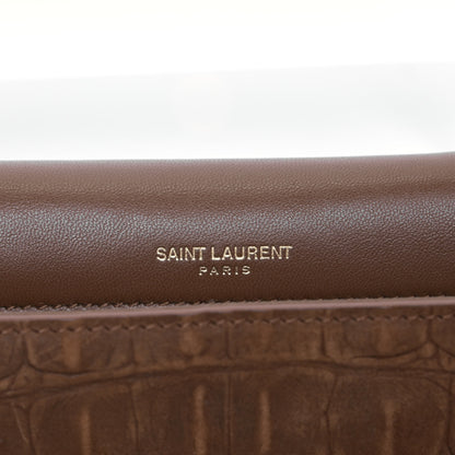 Saint Laurent Crocodile Embossed Suede Monogram Tassel Kate 99 Tan 4 of 5