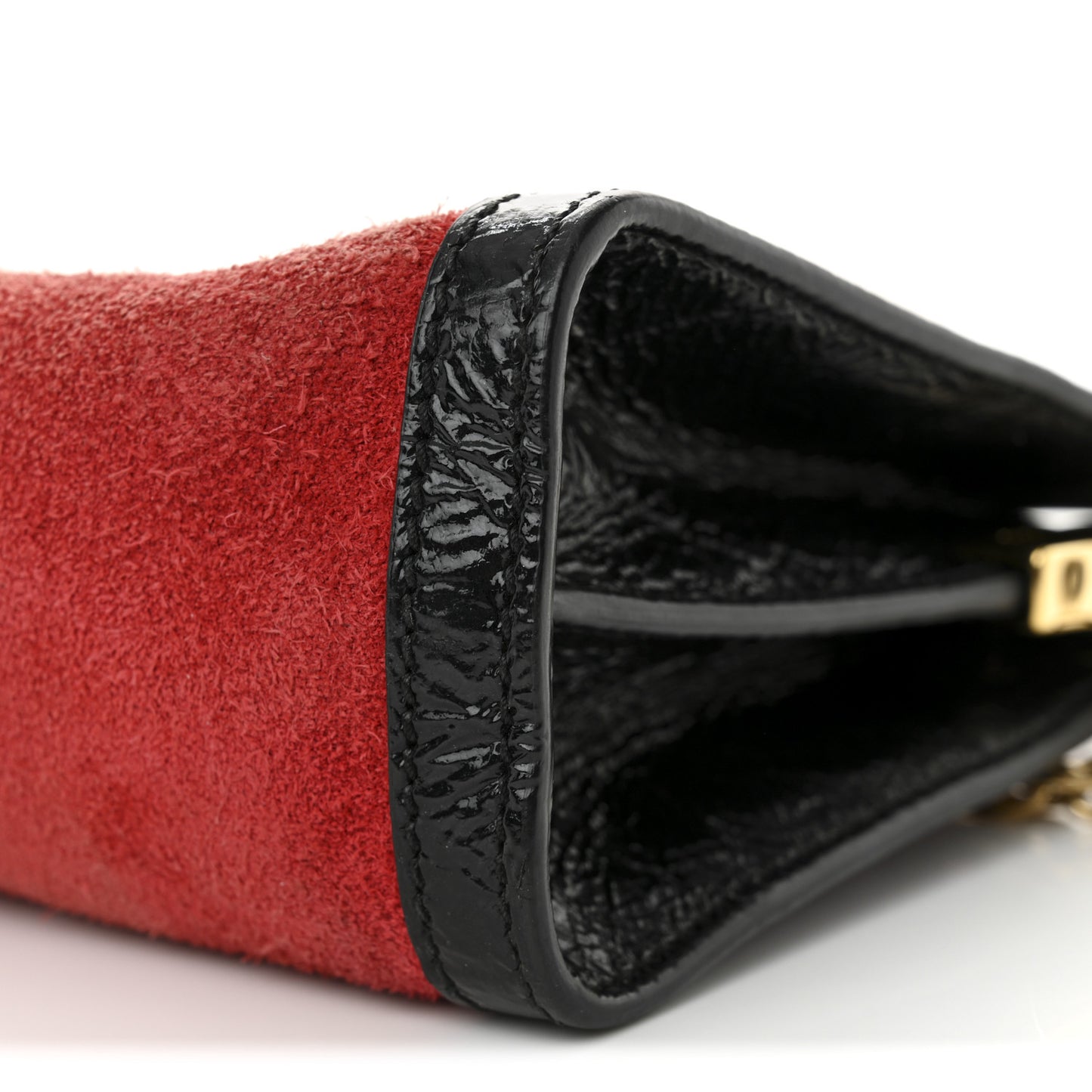 Suede Patent Web Small Ophidia Chain Shoulder Bag Hibiscus Red Black