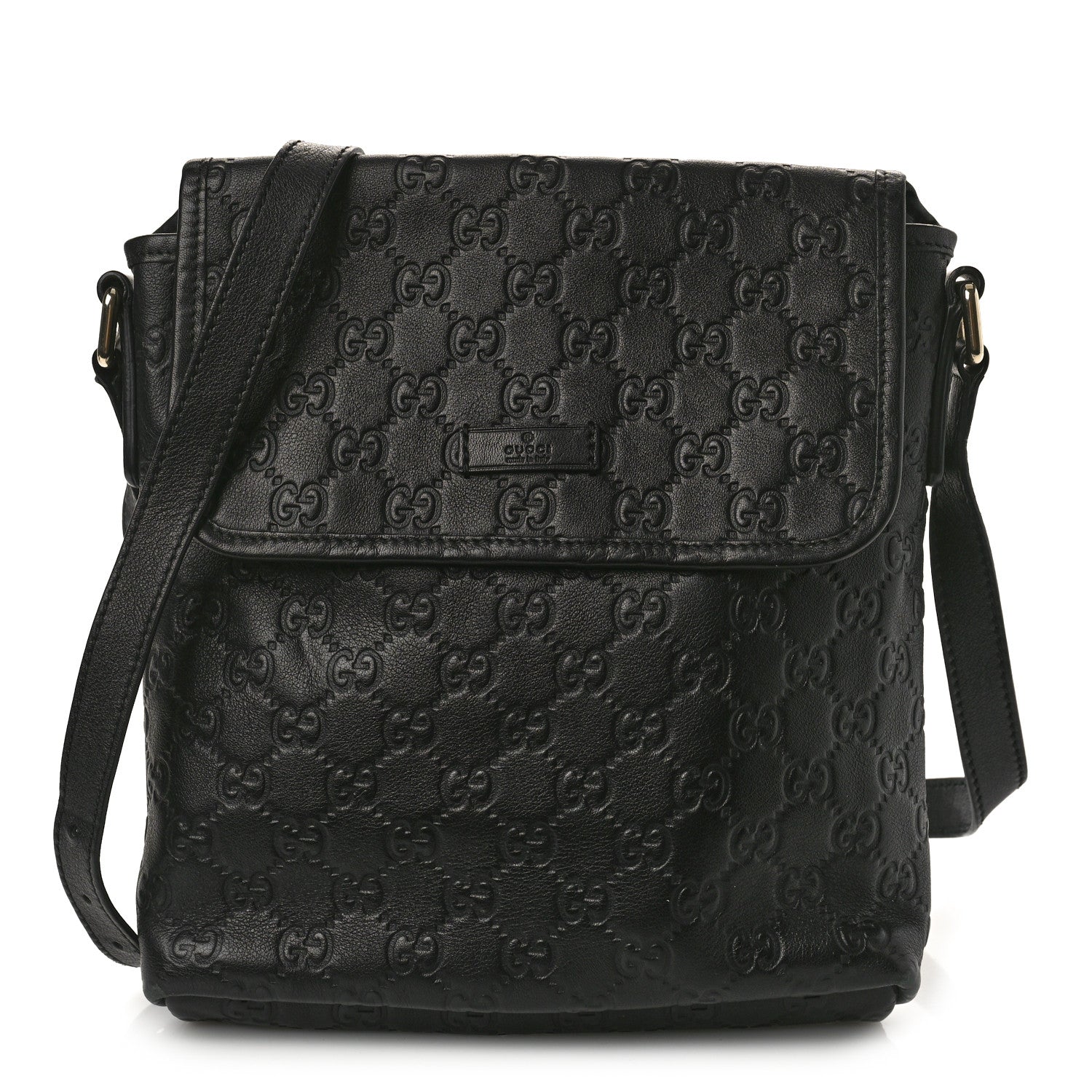 Gucci Guccissima Small Flap Messenger Bag Black 1 of 10