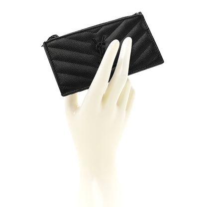 Saint Laurent Grain De Poudre Matelasse Chevron Monochrome Fragments Zippered Card Case Black 2 of 8
