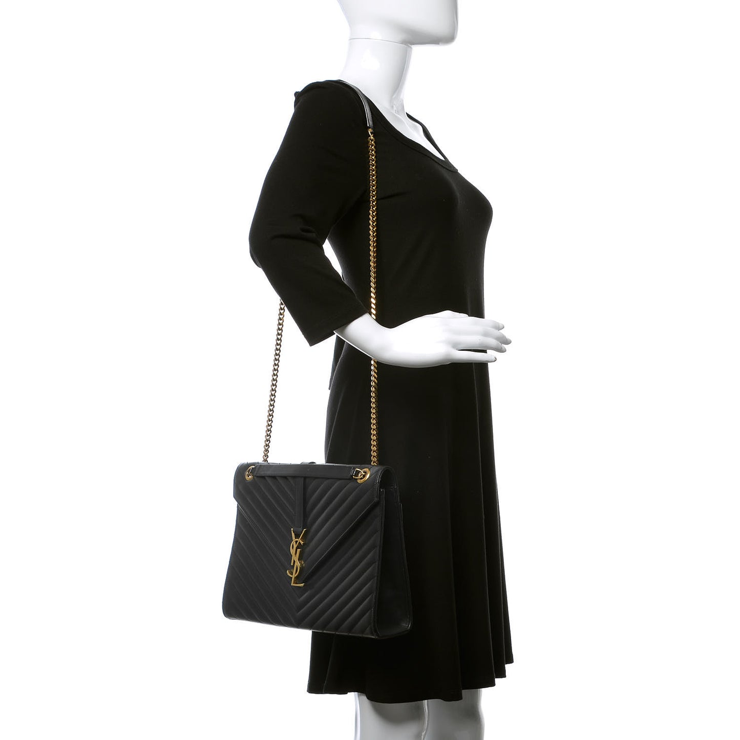 Smooth Calfskin Matelasse Chevron Large Monogram Satchel Black