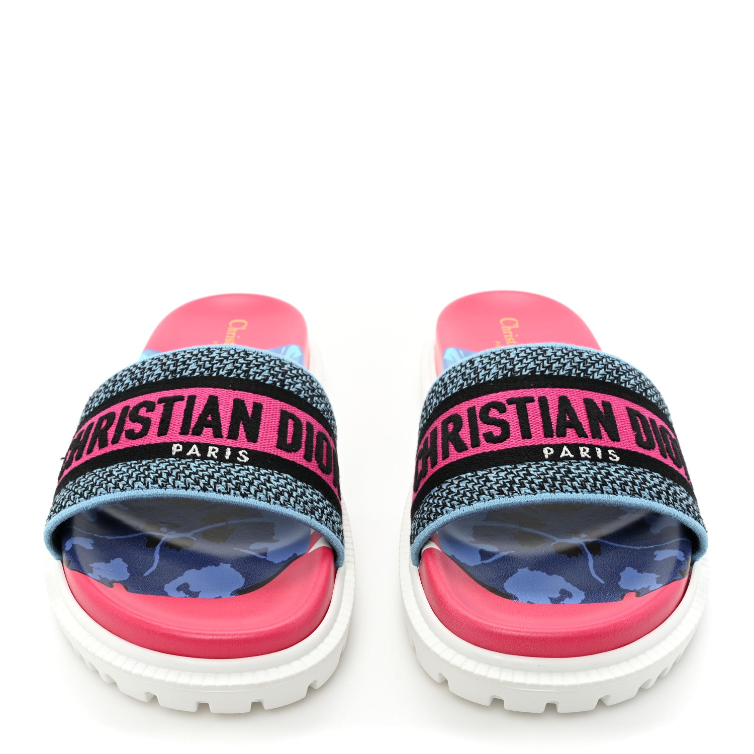 Christian Dior Canvas D-Flower Pop Embroidered Dway 10mm Slide Sandals 38.5 Pink Blue Multicolor 2 of 8