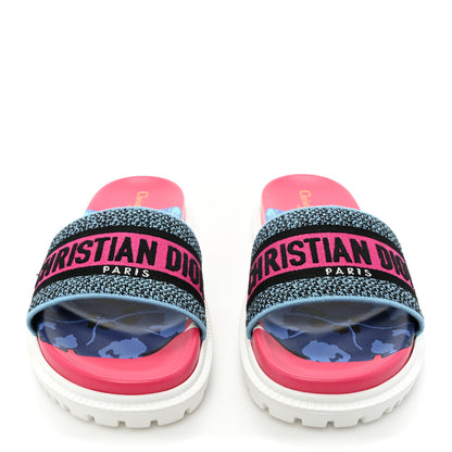 Christian Dior Canvas D-Flower Pop Embroidered Dway 10mm Slide Sandals 38.5 Pink Blue Multicolor 2 of 8