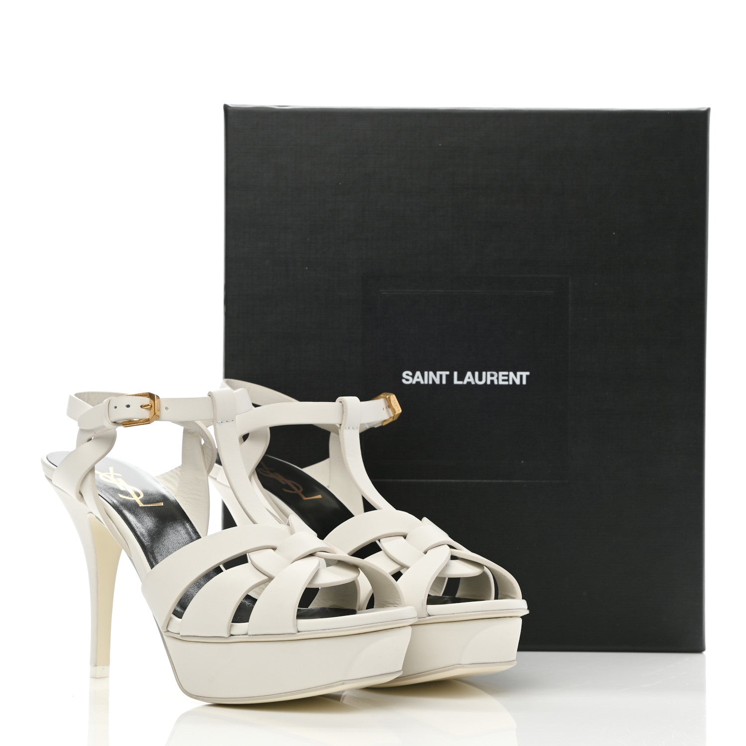 Saint Laurent Calfskin Tribute 75 Platform Sandals 38 White 11 of 11