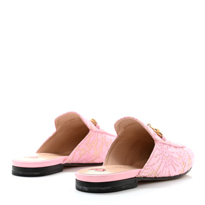 Gucci Lace Malaga Kid Womens Princetown Slippers 37.5 Sugar Pink Skin Rose 4 of 9