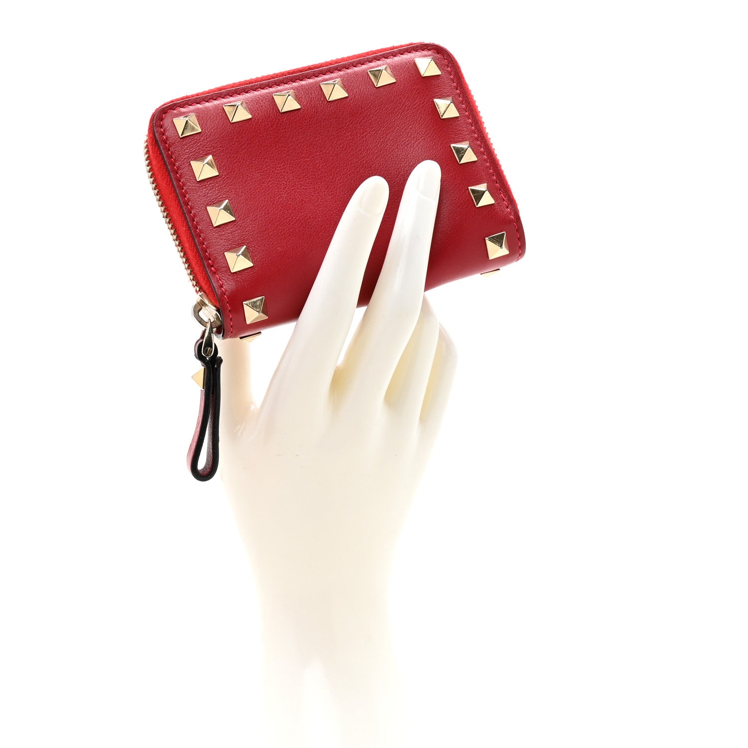 Valentino Garavani Calfskin Rockstud Compact Zip Around Wallet