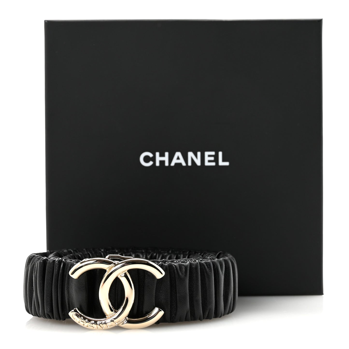Lambskin Ruched CC Belt 90 36 Black