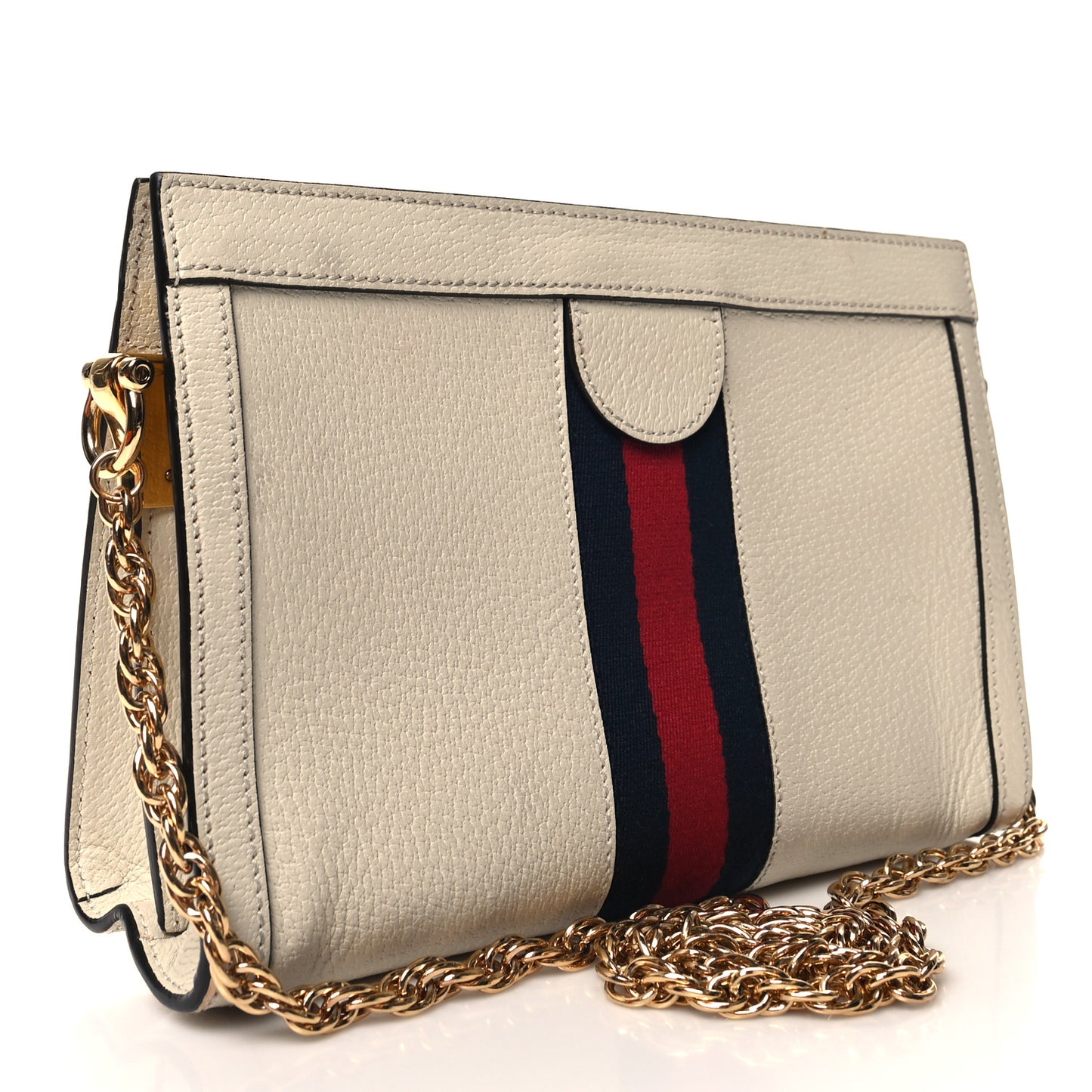 Textured Calfskin Web Small Ophidia Chain Shoulder Bag Mystic White