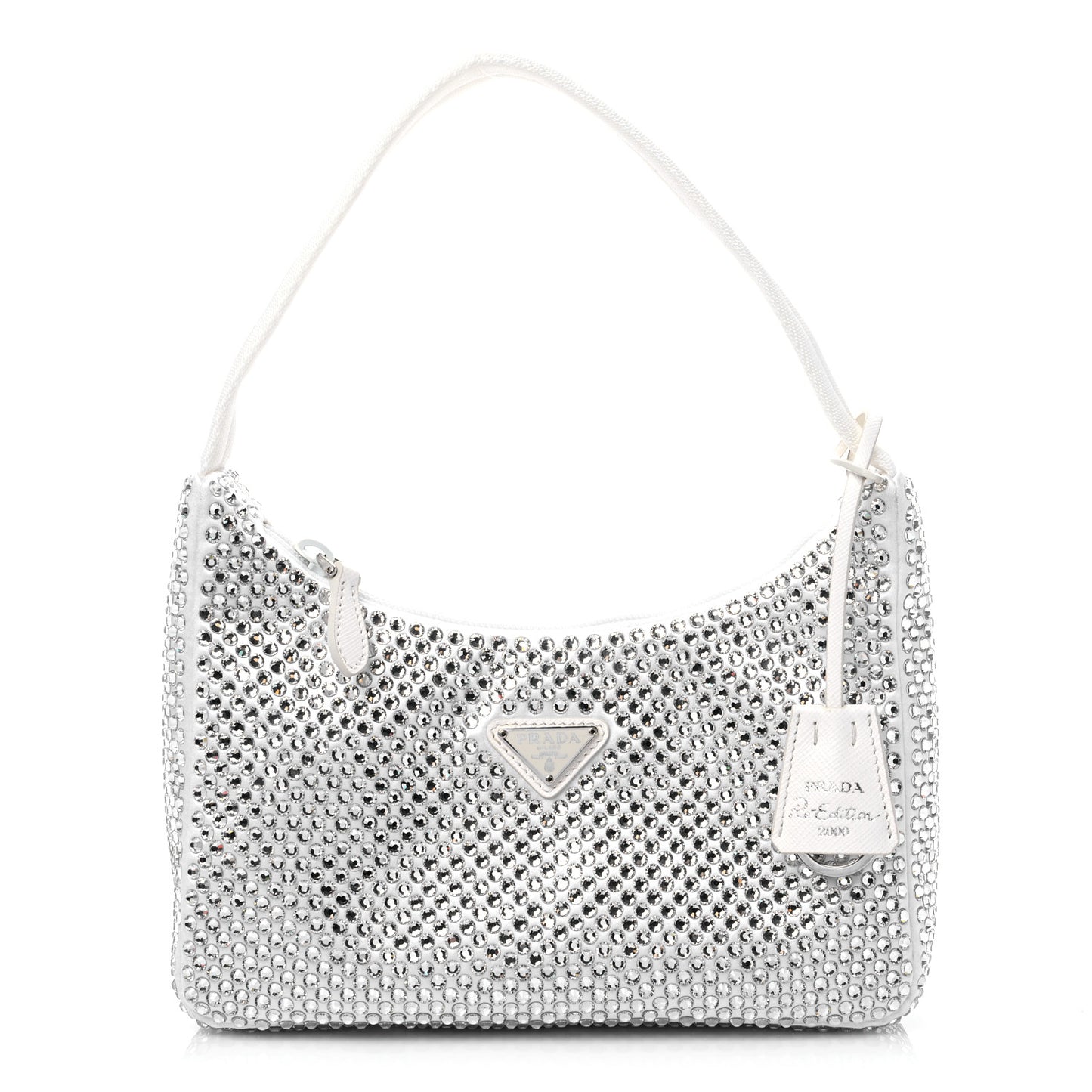 Satin Crystal Mini Re-Edition 2000 Bag White
