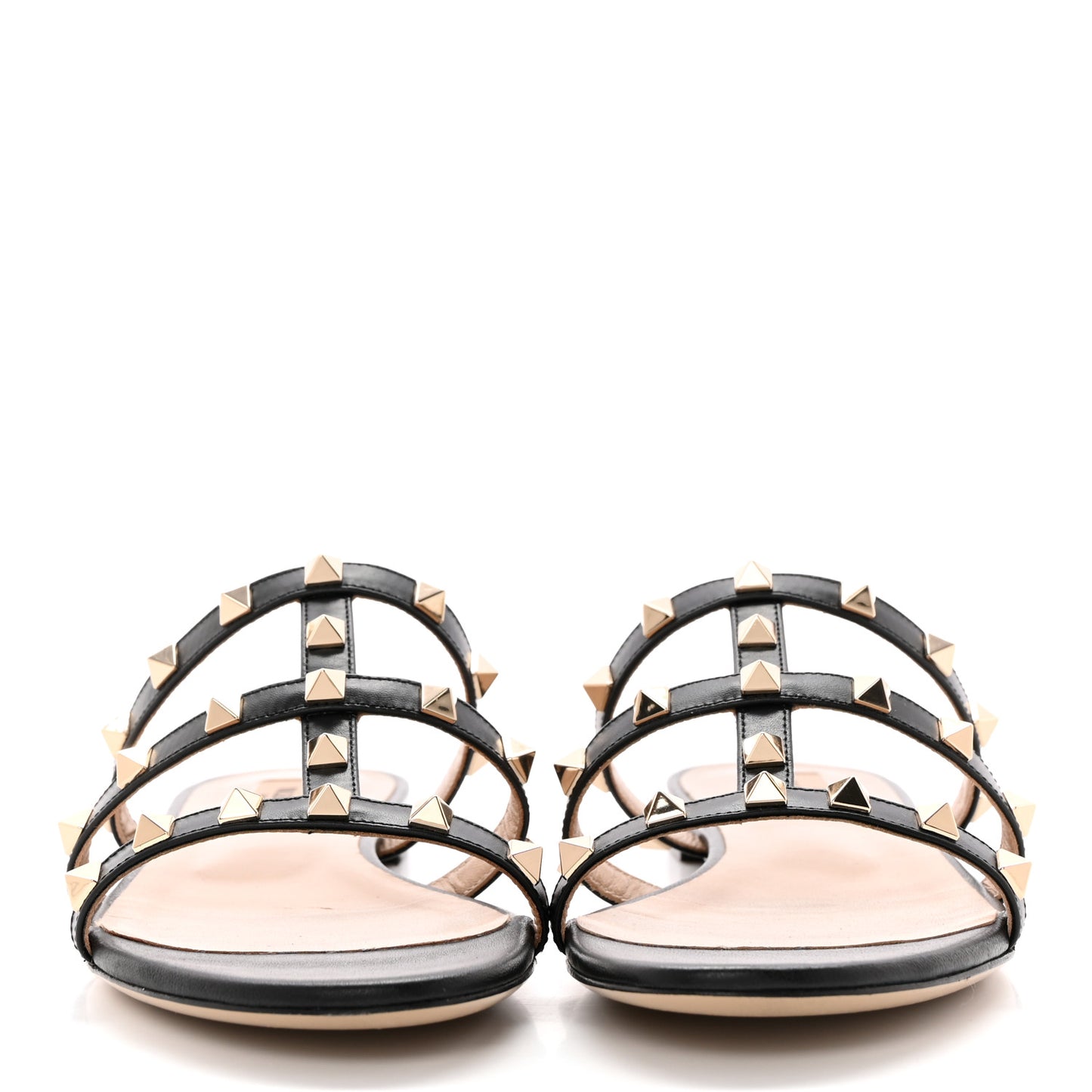 Nappa Rockstud Caged Flat Slide Sandals 37.5 Black