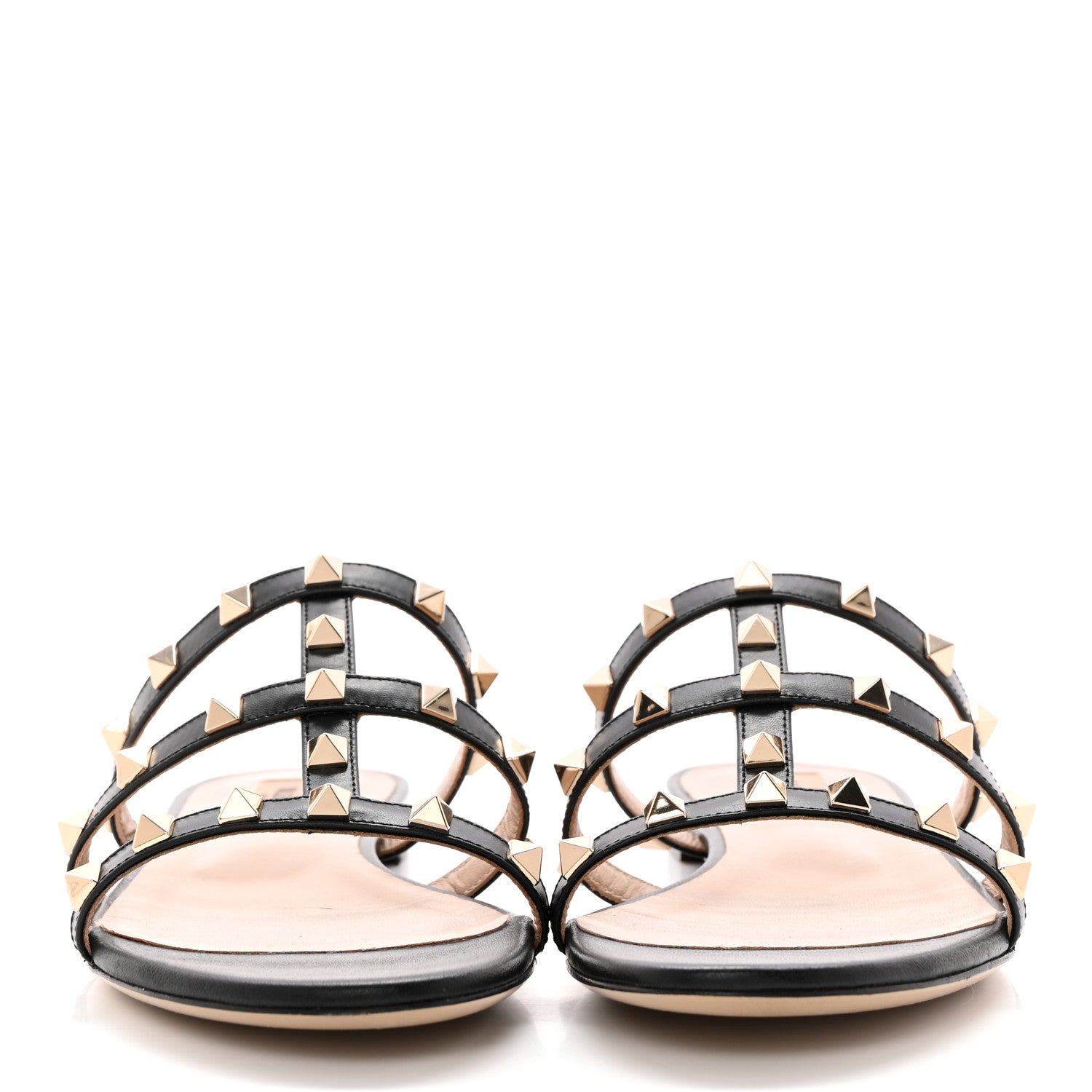 Valentino Garavani Nappa Rockstud Caged Flat Slide Sandals 37.5 Black 2 of 14