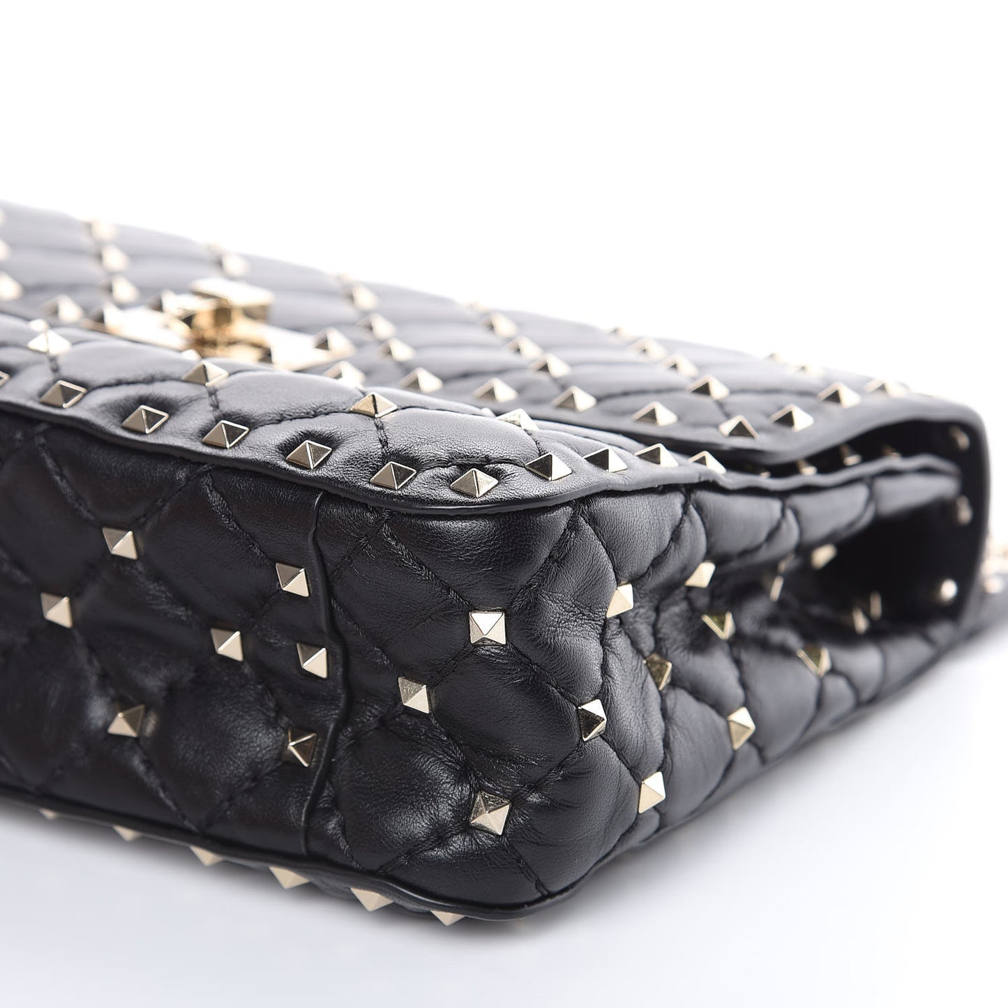 Lambskin Medium Rockstud Spike Shoulder Bag Black