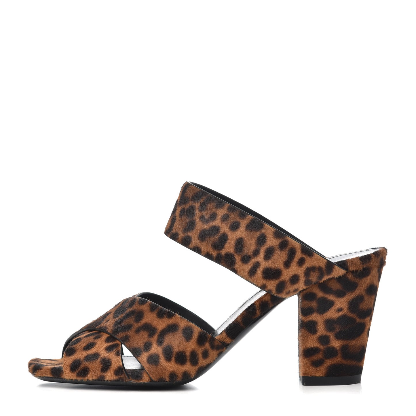 Ponyhair Leopard Print Oak 75 Ankle Strap Sandals 39.5 Brown
