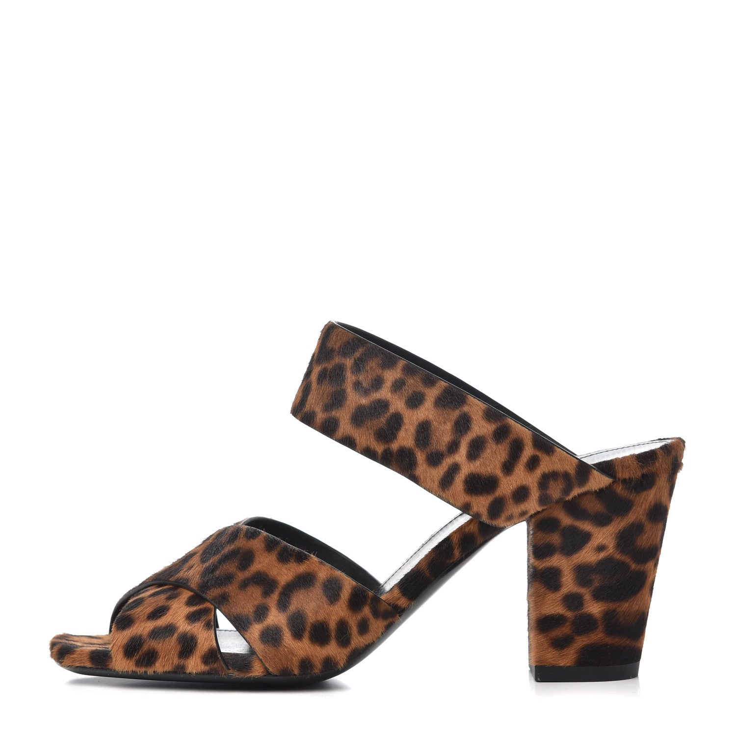 Saint Laurent Ponyhair Leopard Print Oak 75 Ankle Strap Sandals 39.5 Brown 1 of 11