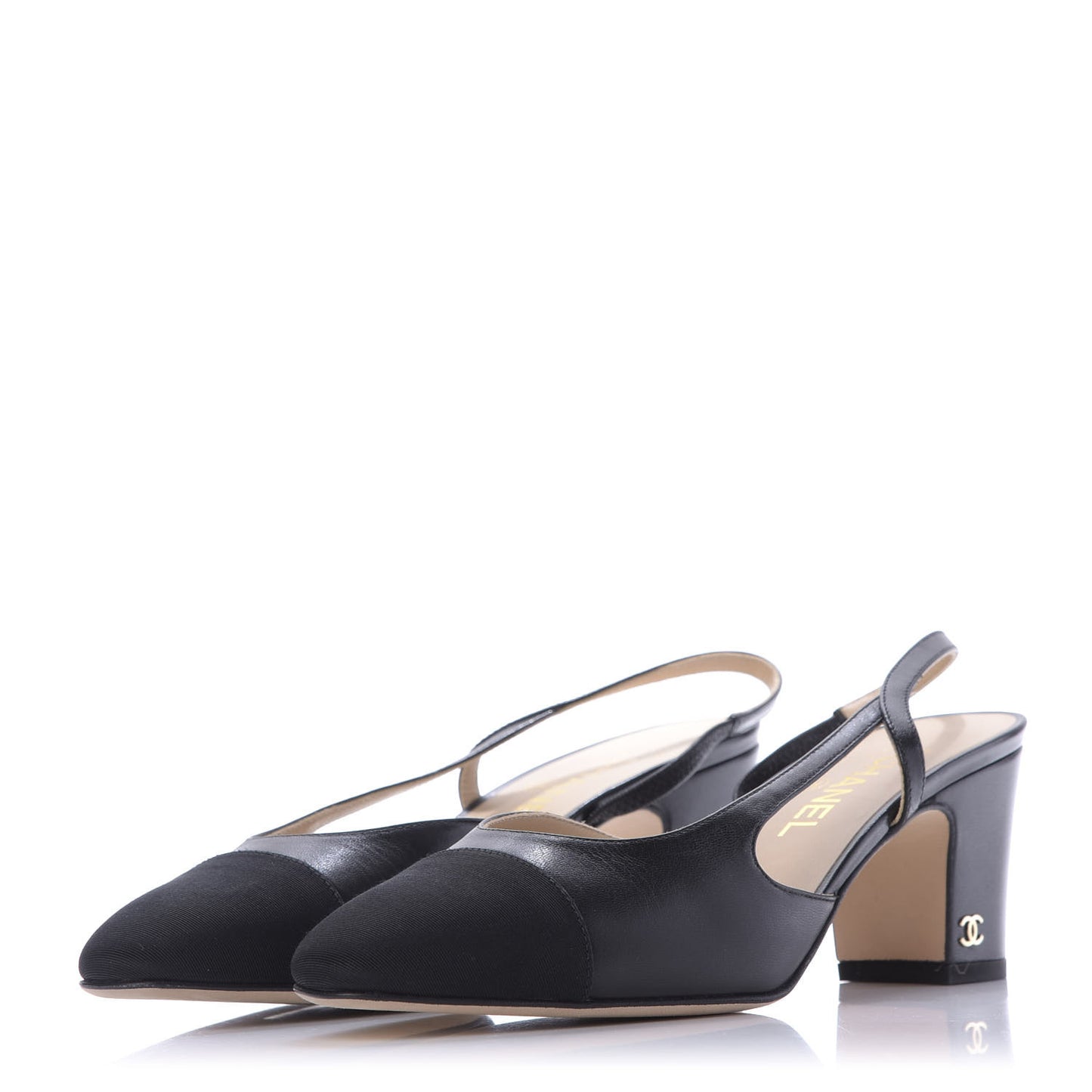 Goatskin Grosgrain Cap Toe CC Slingback Sandals 39.5 Black