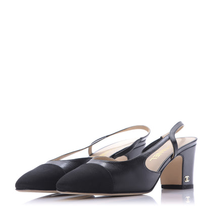 Chanel Goatskin Grosgrain Cap Toe CC Slingback Sandals 39.5 Black 2 of 9