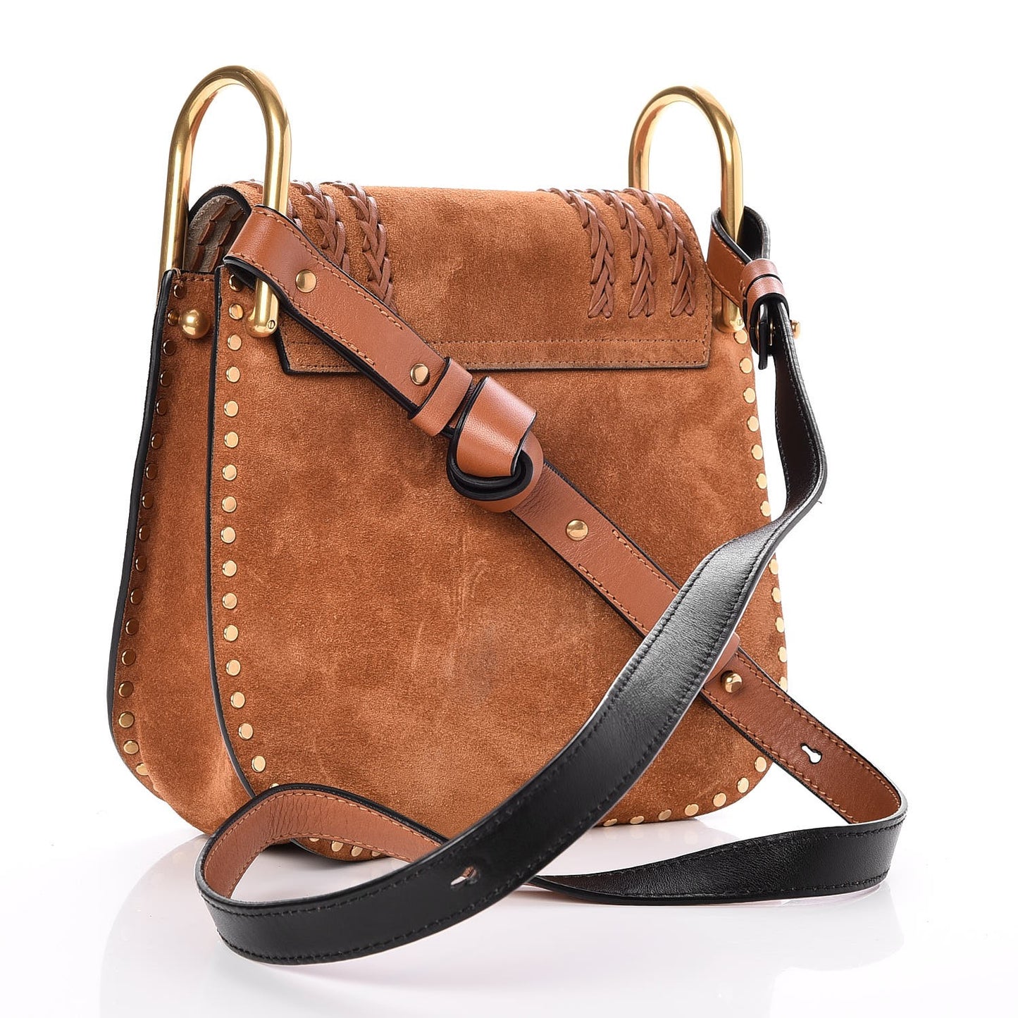 Suede Calfskin Braided Small Hudson Shoulder Bag Caramel