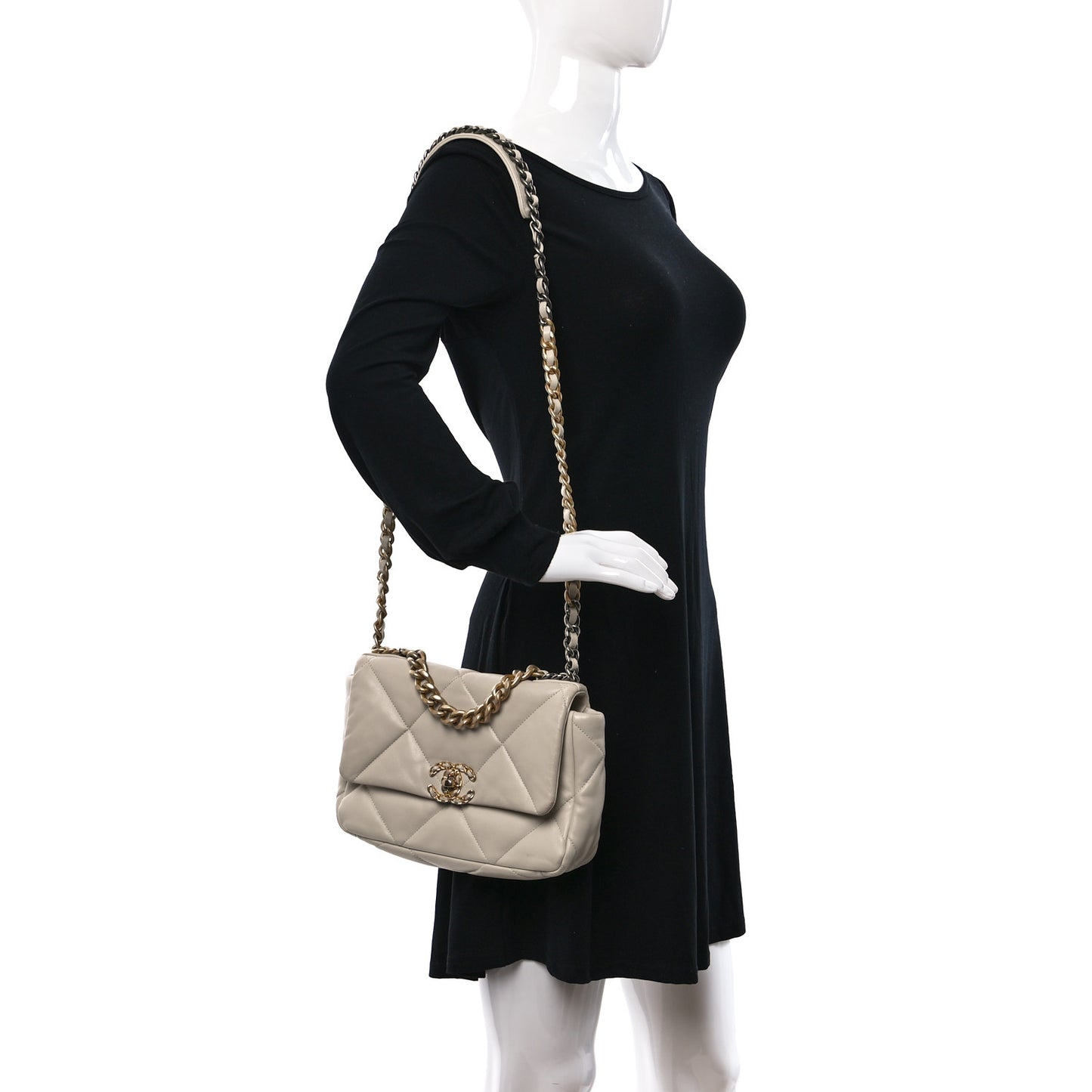 Lambskin Quilted Medium Chanel 19 Flap Light Beige