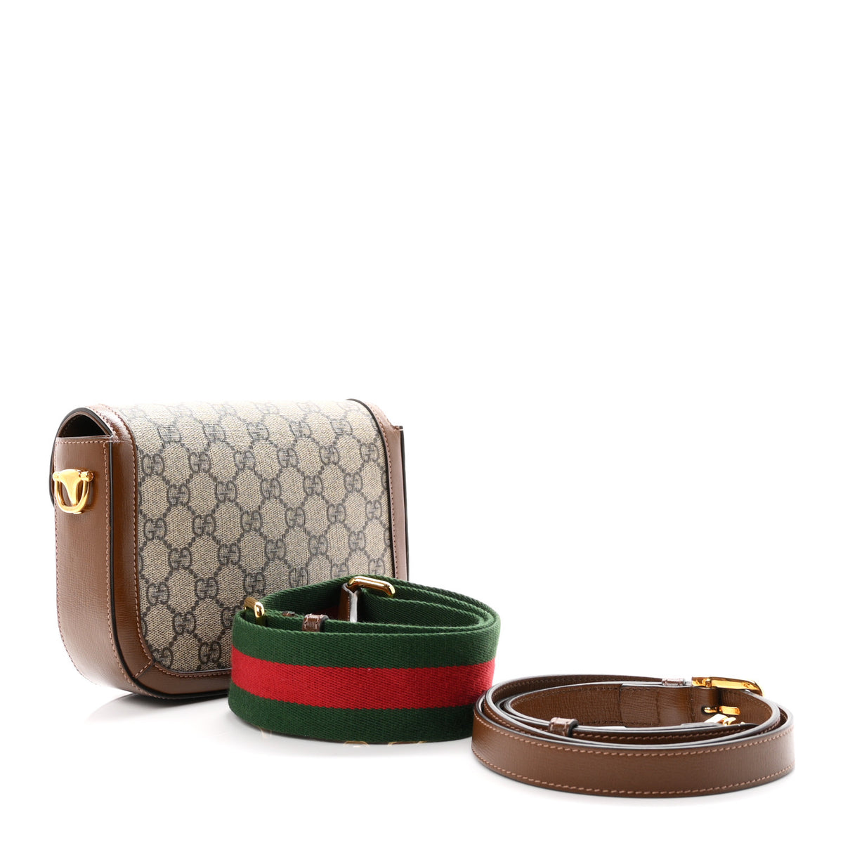 GG Supreme Monogram Web Mini Horsebit 1955 Shoulder Bag Beige Brown Sugar