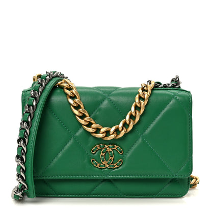 Chanel Lambskin Quilted Chanel 19 Wallet On Chain WOC Green 1 of 12