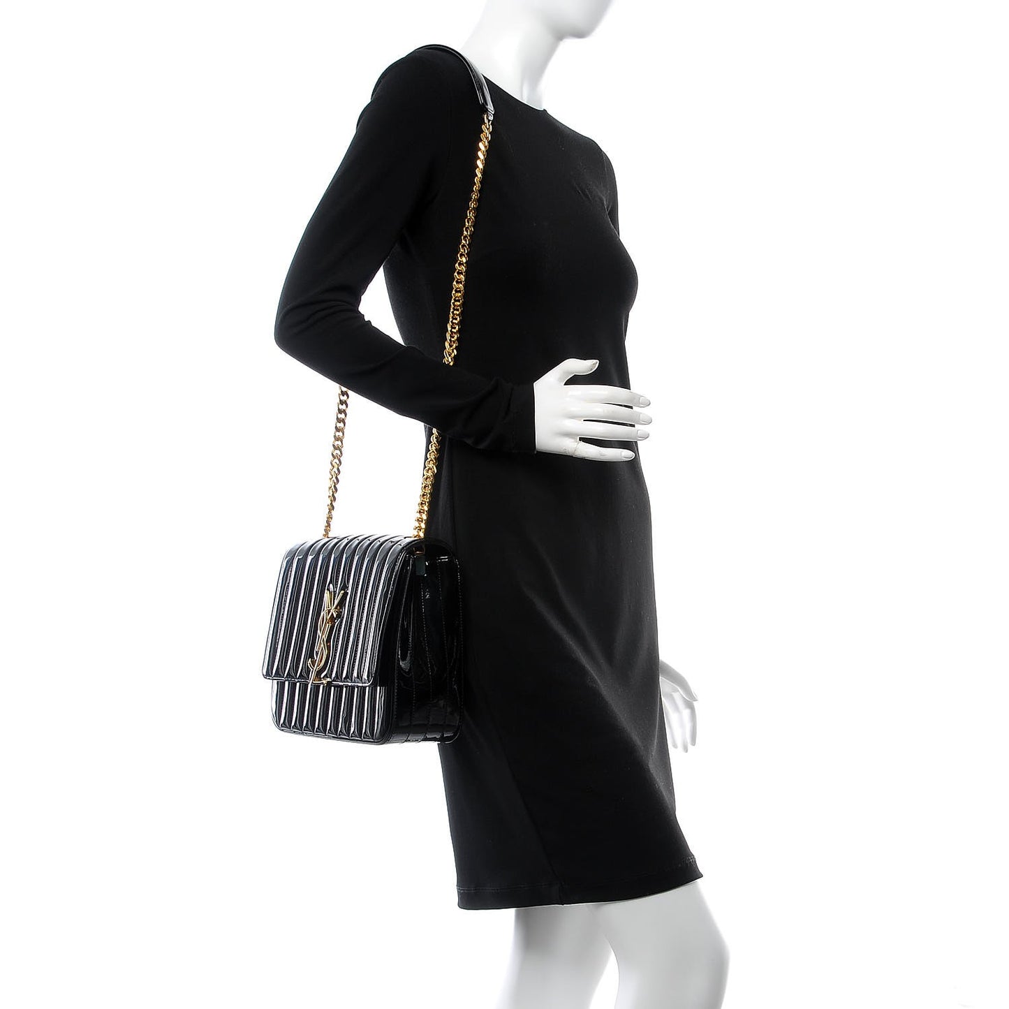 Patent Matelasse Monogram Large Vicky Chain Bag Black