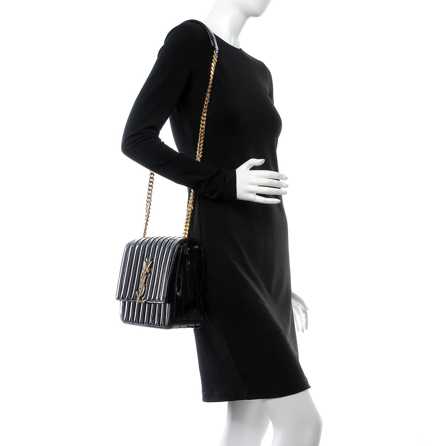 Saint Laurent Patent Matelasse Monogram Large Vicky Chain Bag Black 2 of 9
