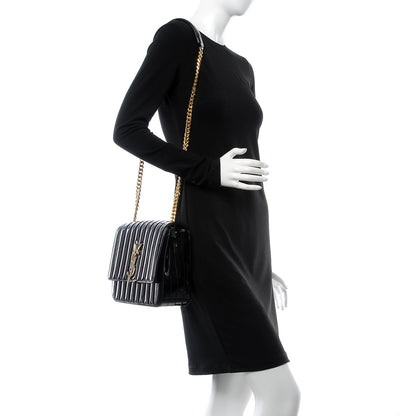 Saint Laurent Patent Matelasse Monogram Large Vicky Chain Bag Black 2 of 9