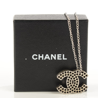 Chanel Perforated CC Pendant Necklace Silver 4 of 5