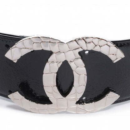 Chanel Patent Leather Silver CC Buckle Wide Belt 90 36 Black 3 of 5