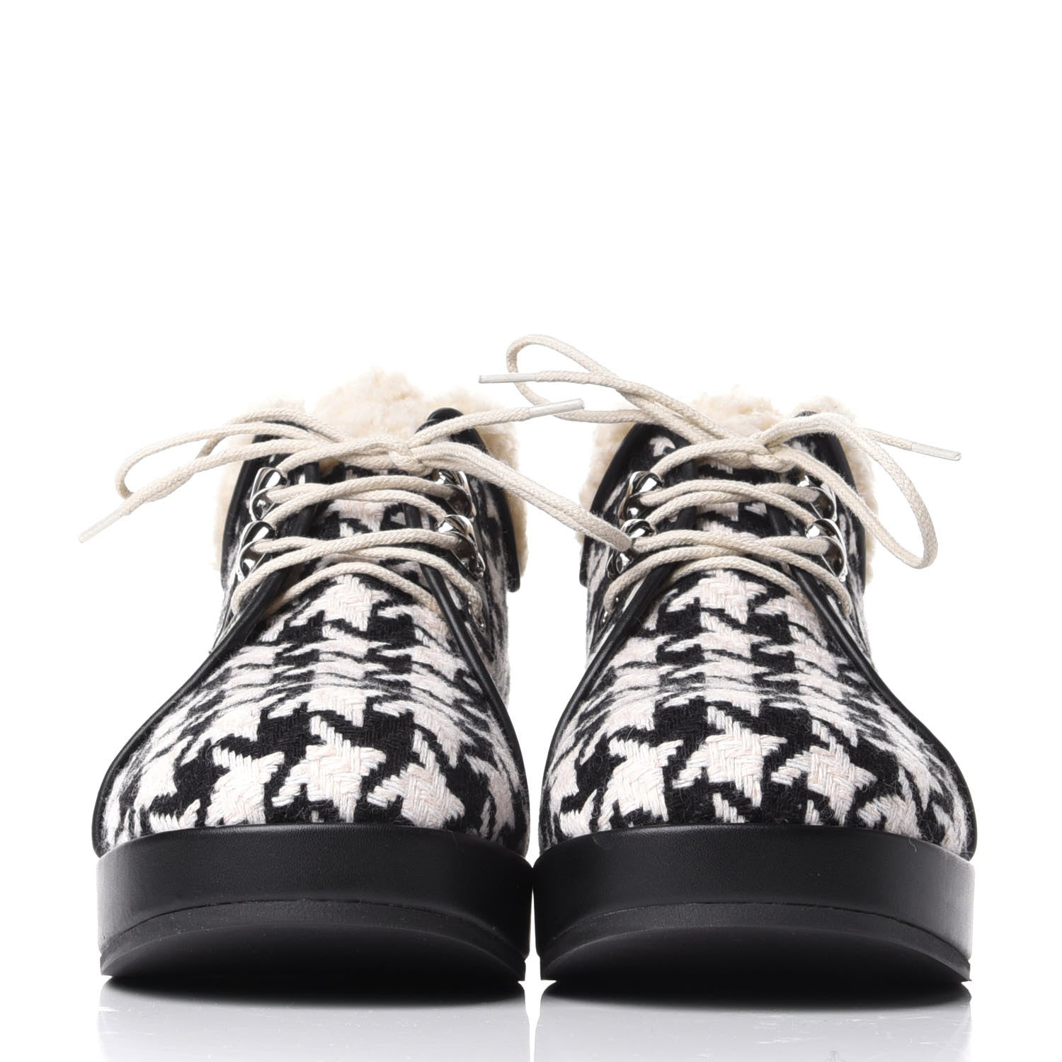 Gucci Optical Tweed Faux Shearling Houndstooth Victor Lace Up Ankle Boots 37.5 White Black 2 of 10