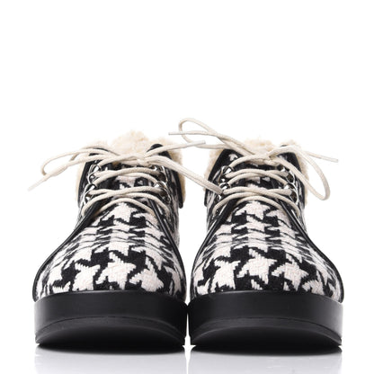 Gucci Optical Tweed Faux Shearling Houndstooth Victor Lace Up Ankle Boots 37.5 White Black 2 of 10
