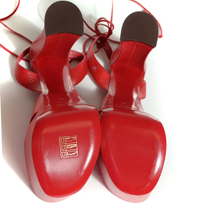 Saint Laurent Nappa Candy 80 Platform Ankle Wrap Sandals 38 Red 5 of 8