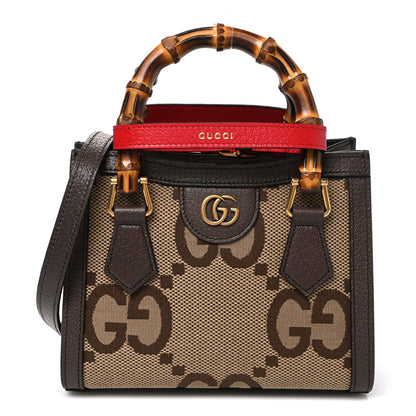 Gucci Monogram Jumbo GG Textured Dollar Calfskin Mini Diana Tote Bag Camel Ebony New Acero Pomegranate Red 1 of 10