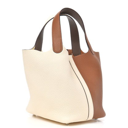 Hermes Taurillon Clemence Casaque Picotin 18 PM Gold Etoupe Nata 3 of 10