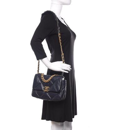 Chanel Lambskin Quilted Medium 19 Flap Navy Blue 2 of 10