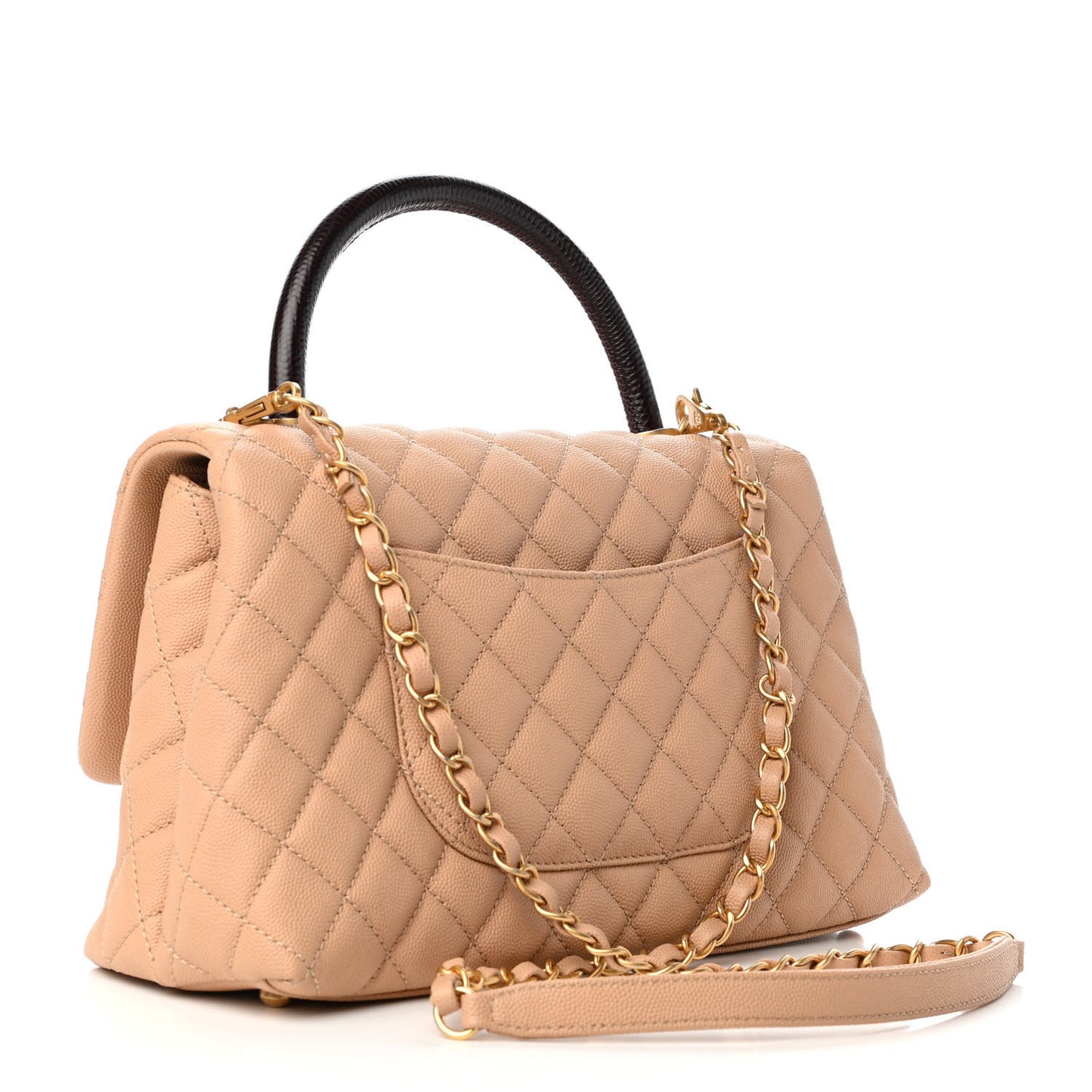 Caviar Lizard Embossed Quilted Small Coco Handle Flap Beige
