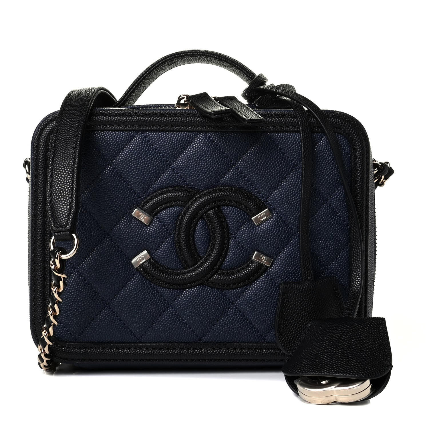 Chanel Caviar Quilted Small CC Filigree Vanity Case Navy Black 1 of 5